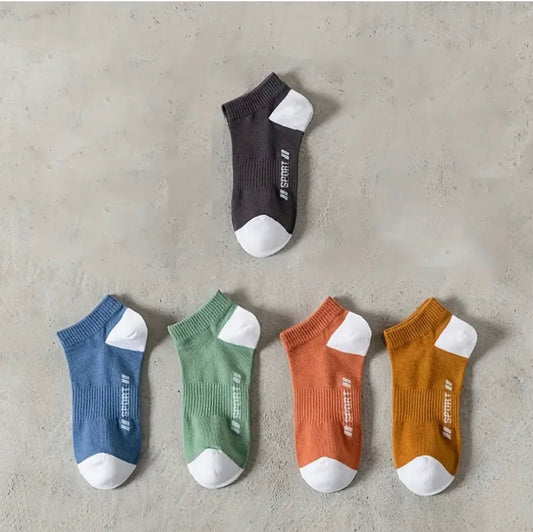 5pairs unsex All Seasons Letter Sport Short Socks In Multicolour