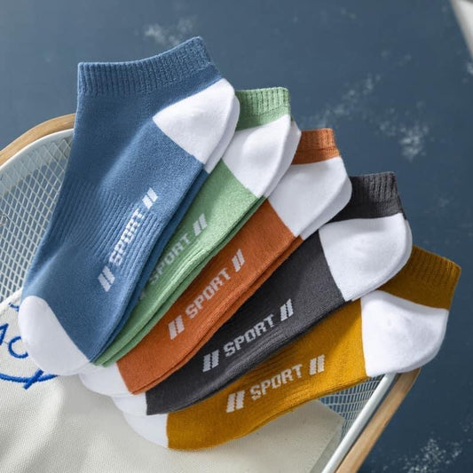 5pairs unsex All Seasons Letter Sport Short Socks In Multicolour